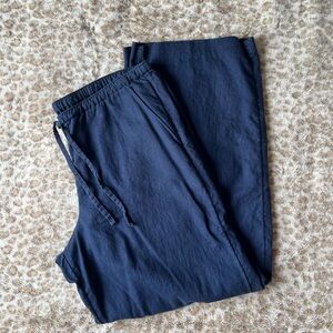 Hollister navy blue mid rise drawstring linen blend pants